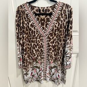 JM Collection XL Leopard Print V-Neck Blouse